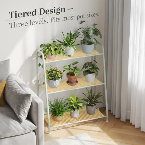 Kitsanery Metal Plant Stand Indoor Outdoor for Multiple Plants,3 Tier Plant Shelf,Large Heavy Duty Flower Holder Ladder Plant for Living Room, Patio, Balcony (Green) - Image 6