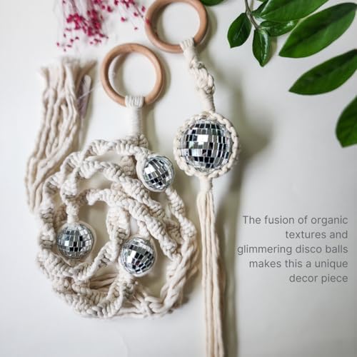 Set of 2 Macrame Plant Hanger Disco ball decor Hanging planters for indoor plants Cool gifts for plant lovers Boho plant pots plant stand indoor Hanging planters for outdoor plants (Vanilla White) - Image 2