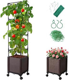 Raised Garden Bed Planter Box with Tomato Cage - Self-Watering Tomato Planters with Trellis for Climbing Plants Outdoor - Vertical Gardening Tomatoes Pot with Trellis Wheels for Vegetable Vine by Unknown