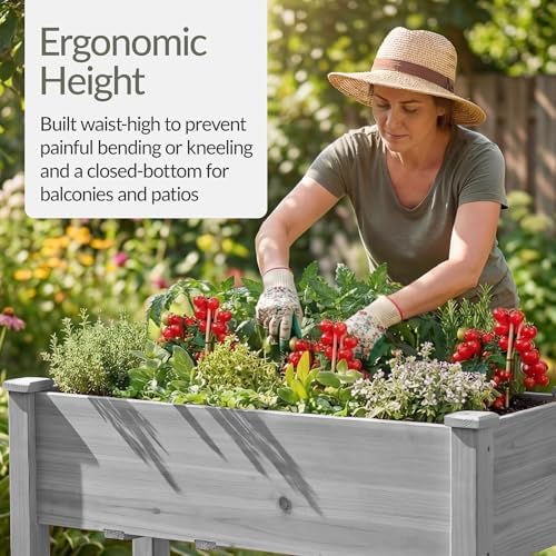 Best Choice Products 48x24x30in Raised Garden Bed, Elevated Wood Planter Box Stand for Backyard, Patio, Balcony w/Bed Liner, 200lb Capacity - Gray - Image 4