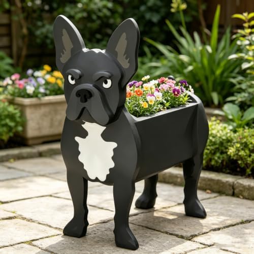 Animal PVC Flower Pot, Bulldog French Shaped Succulent Planter Flower Holder for Garden Patio Balcony Window Sill, for Birthday Pet Lovers, 36x22cm(14x9in) - Image 2