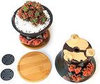 5.5 Inch Succulent Pot Handmade Flower Design Round Ceramic Antique Plant Pot Cactus Pot Planter with Drainge and Saucer Set of 2 - Image 2