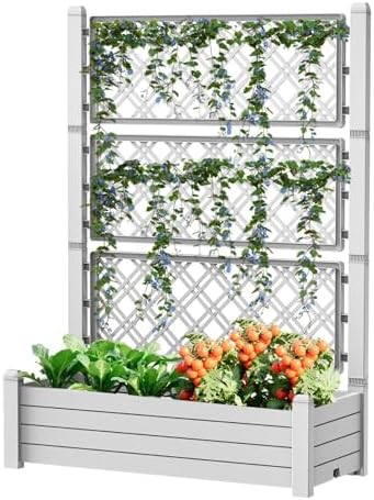 Elevated Raised Garden Bed,Outdoor Large Resin Patio Planter Box Stand Divisible with Drain Plug,Water Monitor for Plants Vegetables Flowers Fruits(Ashen) by GYMHILL