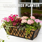 2 Pack 16 Inch Window Boxes Planters Railing Planter Box with Adjustable Brackets for Porch Fence Patio Balcony Hanging Flower Baskets with Coco Liners for Outdoor Garden Decor - Black - Image 2