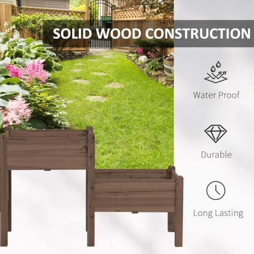 Outsunny Raised Garden Bed with 3 Planter Box Elevated Plant Stand, Coffee - Image 6
