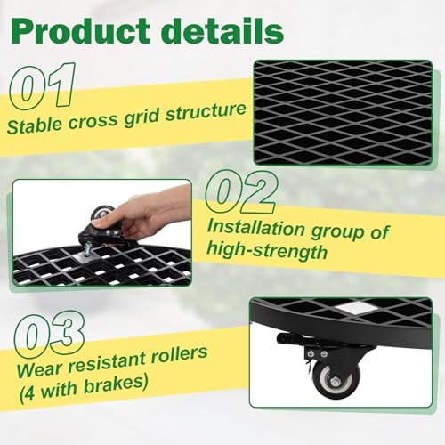 Colingmill Plant Stand Garden Carrier Heavy Duty with Locking Wheels 26 Inch Plant Saucer Roller Dolly Base for Large Potted Fish Tank Trees up to 1600lbs PU Wheels with Brakes Mover Indoor Outdoor - Image 3