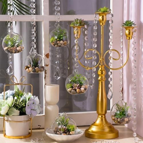 GlikCeil 56 Pcs 3.15'' Hanging Glass Tealight Holder with Clear K9 Crystal Garland Strands and Maple Leaf Pendants Globe Plant Terrariums Glass Orbs for Wedding Party Valentine Decoration - Image 5