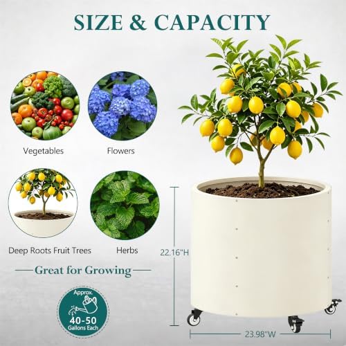 2 Pack Large Round Metal Tree Planter with Wheels, 22"Tall Outdoor Tree Pot - Image 2