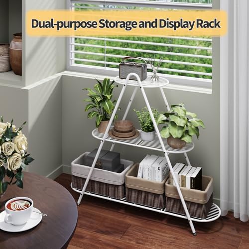 Plant Stand for Patio, 3-Tier Metal Plant Shelf–Indoor/Outdoor Display Rack for Multiple Pots, Heavy Duty Plants, Garden Flower Organizer (White) - Image 6
