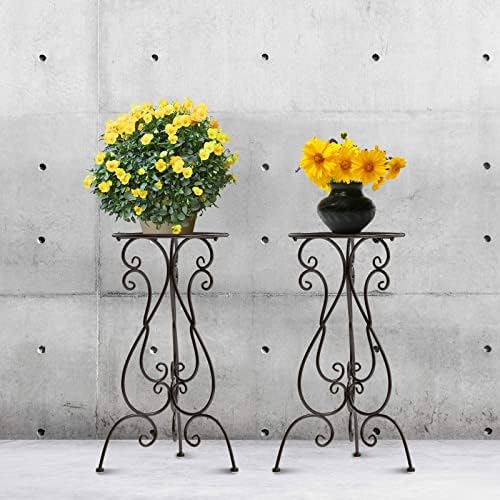 NAKUPE 2 Pack Plant Stands Indoor Outdoor, Metal Flower Pot Holder 22.5 inch Tall, Heavy Duty Pedestal Plants Stand for Patio Garden Porch Corner Balcony, Brown - Image 3