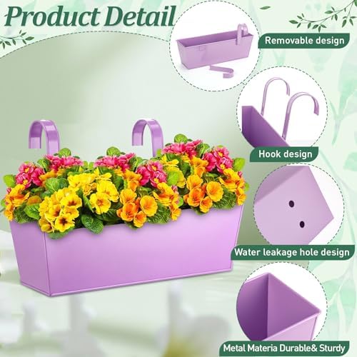 6 Pack Hanging Flower Pot Colorful Metal Iron Bucket Fence Hanging Planters with Detachable Hook Bucket Flower Holder for Railing Balcony Garden Yard Spring Decor (16.1 x 5.1 x 5.1 in,Square) - Image 3