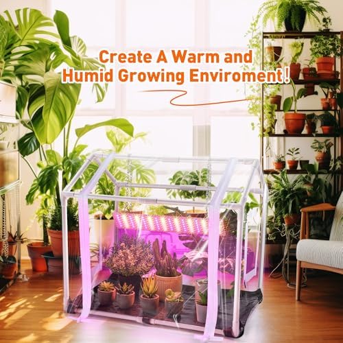 Meonum Mini Greenhouse with Grow Light, 23.6" L x 15.7" W x 19.6" H Portable Greenhouse with Waterproof Bottom Mat, Timer, 3 Light Color Mode for Indoor Outdoor Seed Starter Tray (Mini House Shape) - Image 6