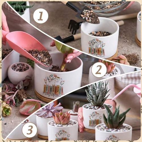 12 Pcs Paraprofessional Appreciation Gifts Succulent Planter Pots Ceramic Mini with Bamboo Trays Bulk for Teacher Assistant para Coworker Office Graduation Gifts, Plants Excluded - Image 3