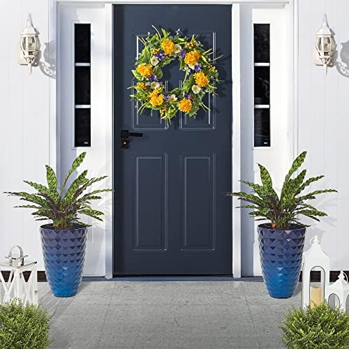 Glitzhome 19.75"H Tall Planters for Outdoor Plant,Tall Outdoor Planters with Drainage Holes,Faux Ceramic Diamond Textured,Large Gradient Cobalt Blue Planter Garden Flower Pots for Porch,Patio,Set of 2 - Image 5