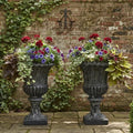 Christopher Knight Home Kyra 24.02" H Classical Urn Planters Set of 2, MGO Round Outdoor Flower Pots, Weather-Resistant Outdoor Planter for Backyard, Fluted Relief Pedestal Planter Pot, Antique Black by ChristopherKnightHome