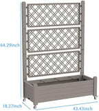 Mobile Garden Planter with Trellis & Lockable Wheels, Outdoor Raised Bed with Drainage & Water Gauge, Weather-Resistant Resin for Patio, Balcony, Yard, Dust-Resistant (Grey, 43.43*18.27*64.29) - Image 2