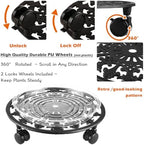 2 Pack Plant Caddy with Wheels, PlanterHoma 14 Inch Metal Plant Stand with Wheels Heavy Duty Wrought Iron Planter Dolly Rolling Stand Plant Roller with Casters for Indoor and Outdoor with 2 Pack Saucers - Image 5