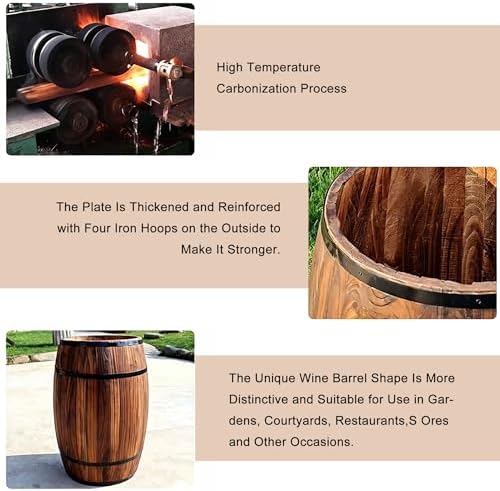 Whiskey Barrel Planter 7 Sizes Round Wooden Flower Pot Weather-Resistant Garden Planter for Indoor,Outdoor, Home, Patio, Garden Yard(70x32x43cm) - Image 4