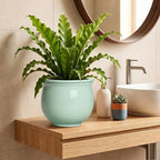 8 Inch Self Watering Planter, Ceramic Plant Pots, Mint Green - Image 6
