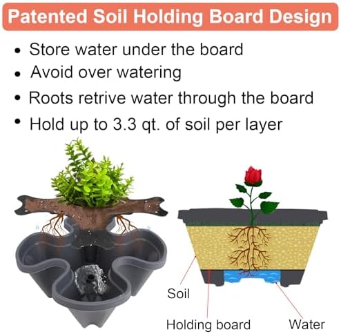 GameXcel Vertical Planter Tower - 7 Tier Stackable Garden Planters with Wheels and Garden Tool Set Plant Pots for Strawberry Herb Flower and Vegetable Indoor Outdoor Use Dark Gray - Image 6