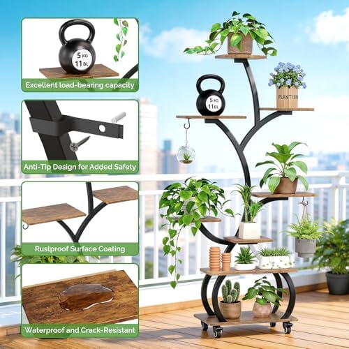 VINGLI 48" Rolling Plant Stand with Grow Lights, 8-Tier, Black & Brown - Image 6