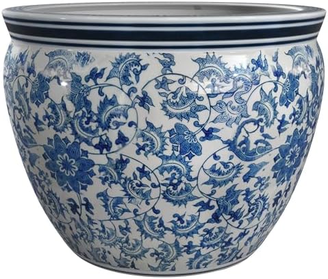 Red Lantern Large 20" Porcelain Fishbowl Blue & White Floral Planter or Cachepot for Indoor/Outdoor Use in Garden Entryway Living Room Boho Eclectic Modern Contemporary Classic Traditional Style Decor - Image 6