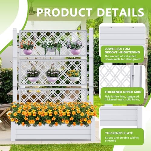 Vixzen 59" Tall Raised Garden Bed,Outdoor Large Resin Planter Box with Trellis and Drain Plug for Climbing Plants,Easy to Assemble,Water Monitor (Ashen, 43.43"×18.27"×59.29") - Image 6