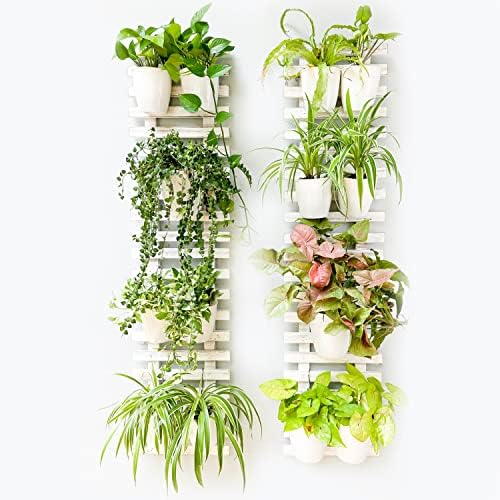 ShopLaLa Wooden Wall Hanging Planter - 2 Pack Wall Plants Holder for Flower Pot Indoor Outdoor Large Rustic White Wood Vertical Herb Garden System Boho Countryside Theme Decor 47.2" (120cm) by ShopLaLa
