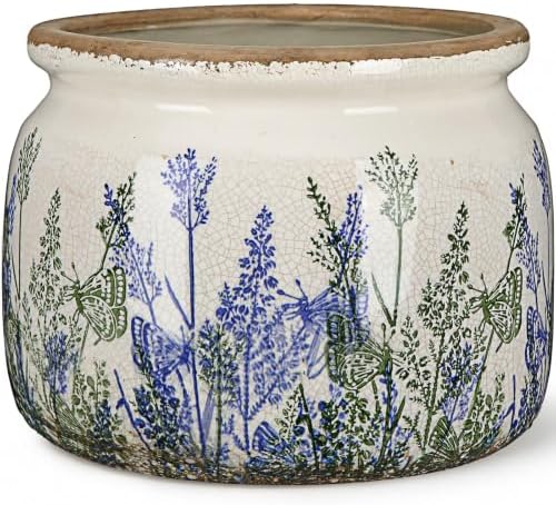 7.7" Large Ceramic Plant Pot Beige Purple Rustic Lavender Crackle Glaze Rustic Flowers Pot Decorative Planter with Drainage for Indoor Outdoor Plants Home Kitchen Office Decor Gift by Unknown