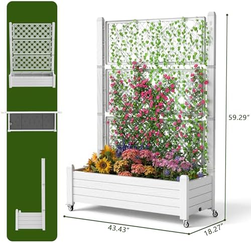 EasyUp Raised Garden Bed with Trellis for Climbing Plants,Outdoor Herb Garden Planter with Drainage Plug and Gauge,Durable Dust-Proof Resin for Garden, Patio, Balcony, and Backyard - Image 3