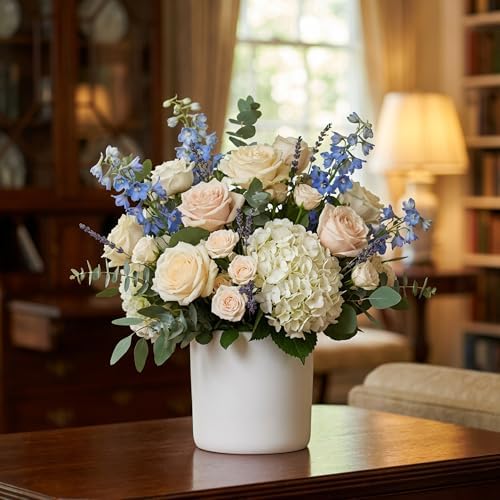 WGVI White Ceramic Cylinder Vase Width 7" Height 6.75", Flower Arrangements, Candle Holder, Terrarium Planter Pot, Storage Container Organizer, Pen Brush Holder, 6 Pieces - Image 6