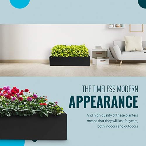 Black Matte Rectangular Planter Box for Outdoor Plants - Elegant Long Rectangle Modern Outdoor Flower Pot – 8”H x 8”W x 31.5”L - Image 2