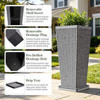 24" Tapered Tall Planters for Outdoor Plants with Tray&Shelf, Gray - Image 3
