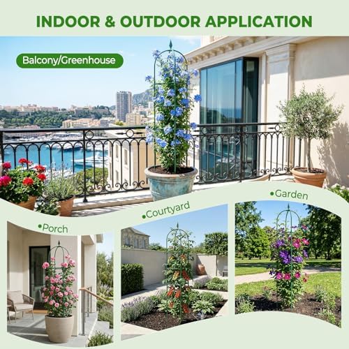 2 Pack Garden Obelisk Trellis for Climbing Plants, 6 FT Metal Rustproof Plant Support Rose Trellis, Tower Potted Cages for Flowers Fruits Vegetable Vines Indoor & Outdoor, Green(4 Tiers) - Image 6