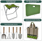 Gardening Tool Set with Folding Stool and Storage Tote Bag - Image 2