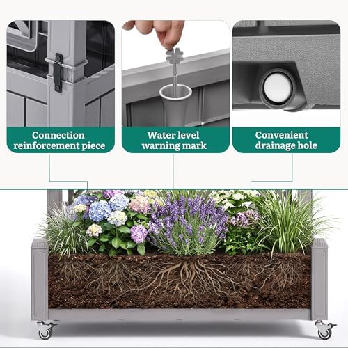 YITAHOME 42.5x14.2x61 in Planter Box with Trellis/Outdoor Privacy Screen, All-Weather Raised Garden Bed with Wheels & Drain Plug for Climbing Plants Flowers Herbs, Brown - Image 3