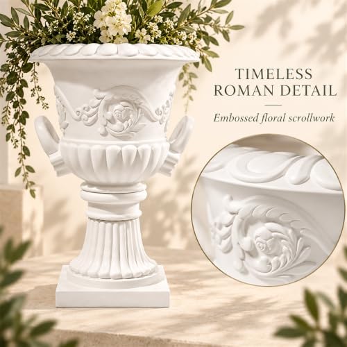Classical Roman Pedestal Urn Planter, 31.5 Inch, White - Image 5