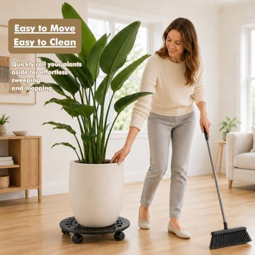 3 Packs 12 Inch Metal Plant Caddy with Wheels Heavy-Duty Rolling Plant Stand Lockable Wheels Plant Roller Base for Indoor Planters Outdoor Flower Pot Mover Rollers Plant Dolly Plant Coasters Trolley - Image 6