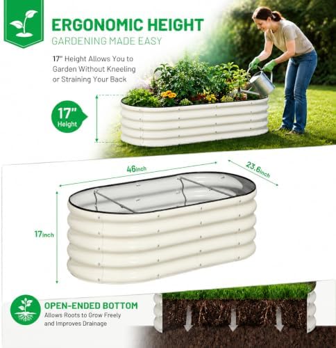 SnugNiture 4x2x1.5ft Raised Garden Bed Outdoor, 17" Tall Galvanized Metal Planter Box, Oval Raised Garden Bed Kit for Planting Vegetables Plants Fruits, Beige White - Image 3