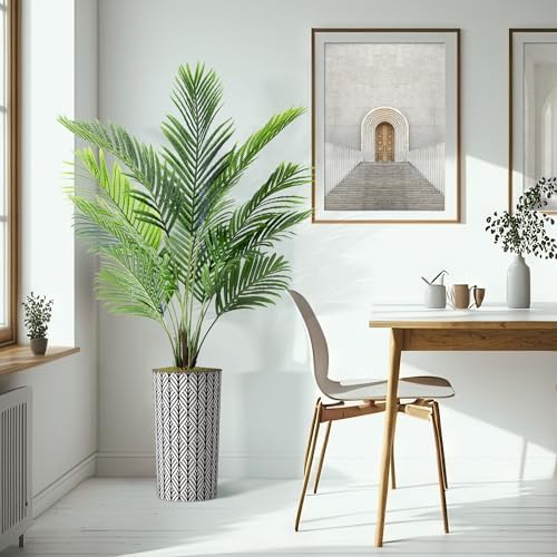 Artificial Tree in Black and White Geometric Planter, Fake Areca Tropical Palm Silk Tree for Indoor and Outdoor Home Decoration - 66" Overall Tall (Plant Pot Plus Tree) - Image 6
