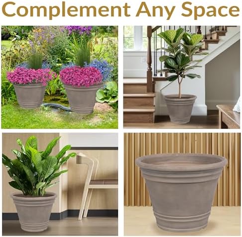 Sunnydaze Franklin 20'' Large Plastic Planter Pot for Plants, Beige - Image 3