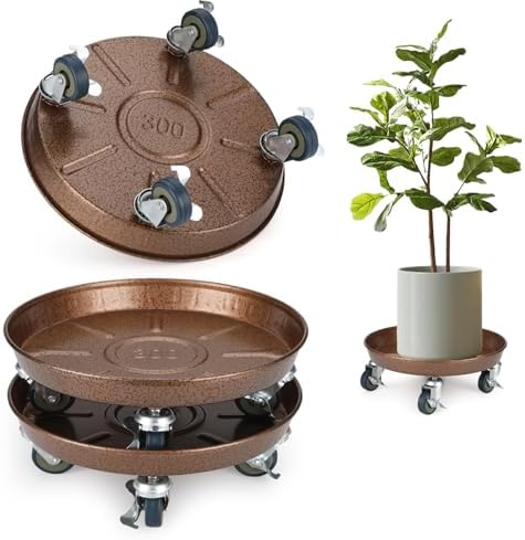 2 Pack Plant Caddy with Wheels, 12" Rolling Plant Stand 265 LBS Heavy Duty Metal Tray No Holes with Large Metal 360° Lockable Caster Wheels for Outdoor Indoor Large Plant Pots, Flower Pot, Patio by PRAQECZ