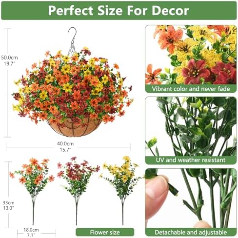 Artificial Flowers for Outdoors Faux Fall Hanging Baskets UV Resistant - Image 3