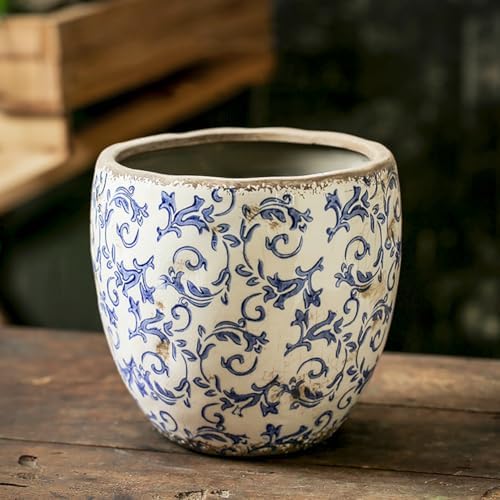 Reto Rustic Ceramic Flower Pots for Garden Plants and Succulents,Distressed Cracked Glazed Planters with Drainage Holes Tuscan Flower Pots for Outdoor,Bluel,with Hole - Image 2
