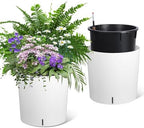 Takywep Set of 2 Large Round Planters – 19.5" Tall Self Watering Plant Pots with Drainage & Water Level Indicator, Indoor Outdoor Planters with Wheels-White by HOME
