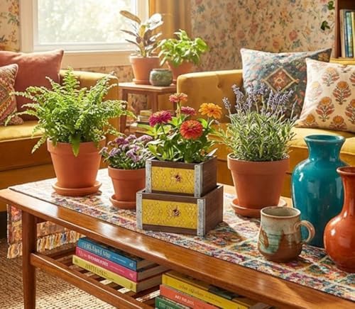 Napco Bumble Bee Honeycomb, Large 6 x 3.75, Small 5 x 3.5 inches Yellow and Brown Wooden Flower Succulent Plant Pot Planter Container Box, Indoor Outdoor Garden Décor, 2 Piece Set - Image 2