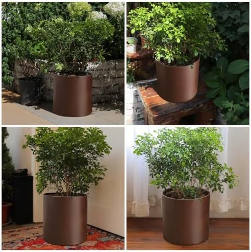 10 Inch Coffee Metal Plant Pot with Drainage Hole, Indoor Outdoor - Image 5