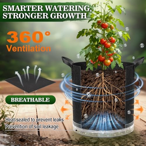 5 Pack 7 Gallon Self-Watering Grow Bags with Reservoir and Support Rings - Image 4