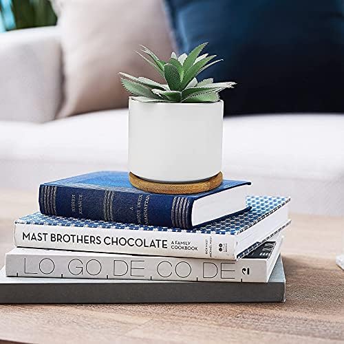 Hopewood Cute Indoor Decor Plants, Artificial Succulent Plants in Ceramic Pots with Bamboo Tray, Faux Potted Plants - Image 6