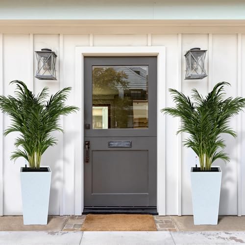 Self-Watering Tall Planters Set of 2, 22.5" Large Indoor & Outdoor Flower Pots with Water Level Monitor, Drainage Holes, Inner Bucket & Movable Wheels, for Patio Home Décor, White - Image 3